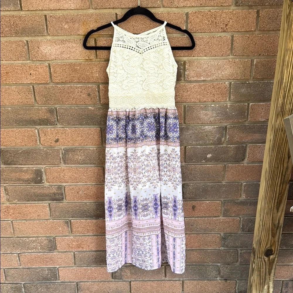 by & by White and Gray Sleeveless Halter Maxi Dress Size 8